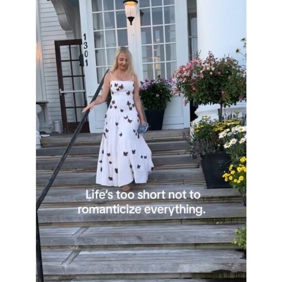 Agua By Agua Bendita Lima Embroidered Butterfly Linen Maxi Dress Size Small - Picture 12 of 16